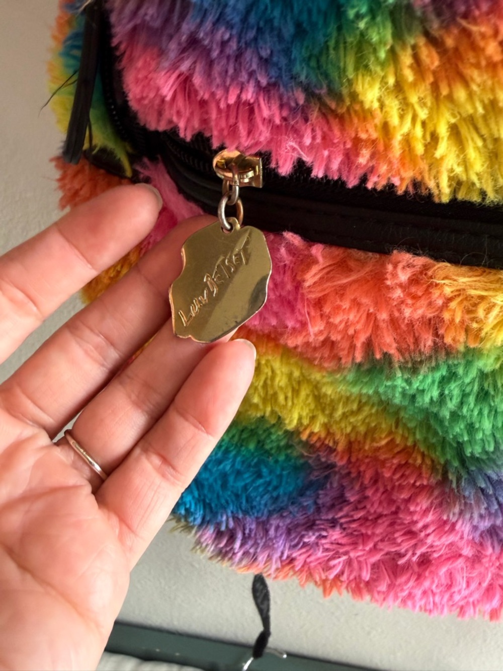 Betsey Johnson Unicorn Rainbow Faux Fur Backpack Rare 15” X 15” - Picture 7 of 11